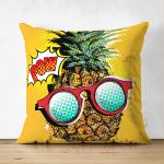- Suet-K-3178 - Realhomes  Çift Taraflı Pop Art Temalı Ananas Özel Tasarım Süet Yastık Kırlent Kılıfı Realhomes