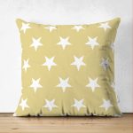 - Suet-K-318 - Realhomes  Çift Taraflı Modern Yıldız Desenli Dijital Baskılı Dekoratif Süet Yastık Kırlent Kılıfı Realhomes