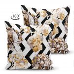 Çift Taraflı Zigzag Zeminde Çiçekler Temalı Modern Süet Yastık Kırlent Kılıfı Realhomes