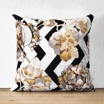 Çift Taraflı Zigzag Zeminde Çiçekler Temalı Modern Süet Yastık Kırlent Kılıfı Realhomes