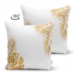 - Suet-K-3187-1 - Realhomes  Çift Taraflı 3D Altın Renkte Yapraklar Temalı Modern Süet Yastık Kırlent Kılıfı Realhomes