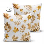 - Suet-K-3188-1 - Realhomes  Çift Taraflı 3D Altın Renkli Yapraklar Özel Tasarım Modern Süet Yastık Kırlent Kılıfı Realhomes
