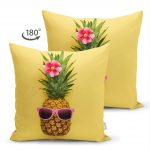- Suet-K-3191-1 - Realhomes  Çift Taraflı Sarı Zeminli 3D Ananas Modern Tasarımlı Süet Yastık Kırlent Kılıfı Realhomes