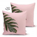 - Suet-K-3194-1 - Realhomes  Çift Taraflı Pembe Zeminde Yaprak Modern Tasarımlı Dekoratif Süet Yastık Kırlent Kılıfı Realhomes