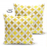 - Suet-K-3196-1 - Realhomes  Çift Taraflı Geometrik Altın Renkte Desenler Modern Süet Yastık Kırlent Kılıfı Realhomes
