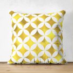 - Suet-K-3196 - Realhomes  Çift Taraflı Geometrik Altın Renkte Desenler Modern Süet Yastık Kırlent Kılıfı Realhomes