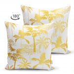 - Suet-K-3197-1 - Realhomes  Çift Taraflı Altın Renkte Palmiyeler Özel Tasarımlı Süet Yastık Kırlent Kılıfı Realhomes