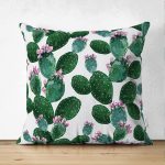 - Suet-K-3198 - Realhomes  Çift Taraflı Kaktüs Desenli Watercolor Renkli Modern Süet Yastık Kırlent Kılıfı Realhomes