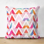 - Suet-K-3203 - Realhomes Çift Taraflı Geometrik Desenli Renkli Zeminli Modern Süet Yastık Kırlent Kılıfı Realhomes