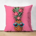 Çift Taraflı Fuşya Zeminli Ananas Desenli Modern Süet Yastık Kırlent Kılıfı Realhomes