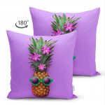 - Suet-K-3206-1 - Realhomes  Çift Taraflı Mor Zeminde Ananas Desenli Modern Süet Yastık Kırlent Kılıfı Realhomes
