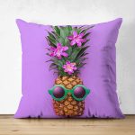 - Suet-K-3206 - Realhomes  Çift Taraflı Mor Zeminde Ananas Desenli Modern Süet Yastık Kırlent Kılıfı Realhomes