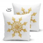 - Suet-K-3207-1 - Realhomes  Çift Taraflı Altın Görünümlü Kar Tanesi Desenli 3D Modern Süet Yastık Kırlent Kılıfı Realhomes