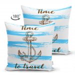 - Suet-K-3208-1 - Realhomes  Çift Taraflı Time to Travel Denizci Desenli Modern Süet Yastık Kırlent Kılıfı Realhomes