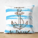- Suet-K-3208 - Realhomes  Çift Taraflı Time to Travel Denizci Desenli Modern Süet Yastık Kırlent Kılıfı Realhomes