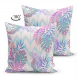 Çift Taraflı Pudra Zeminli Geometrik Palmiye Yaprakları Modern Süet Yastık Kırlent Kılıfı Realhomes