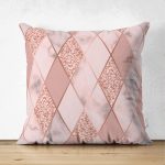 - Suet-K-3212 - Realhomes  Çift Taraflı Pudra Renkli Üçgen Zeminli Modern Süet Yastık Kırlent Kılıfı Realhomes