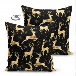 Çift Taraflı Altın Detaylı Geyikler Desenli Modern Süet Yastık Kırlent Kılıfı Realhomes