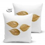 - Suet-K-3216-1 - Realhomes  Çift Taraflı 3D Altın Yapraklar Özel Tasarımlı Modern Süet Yastık Kırlent Kılıfı Realhomes