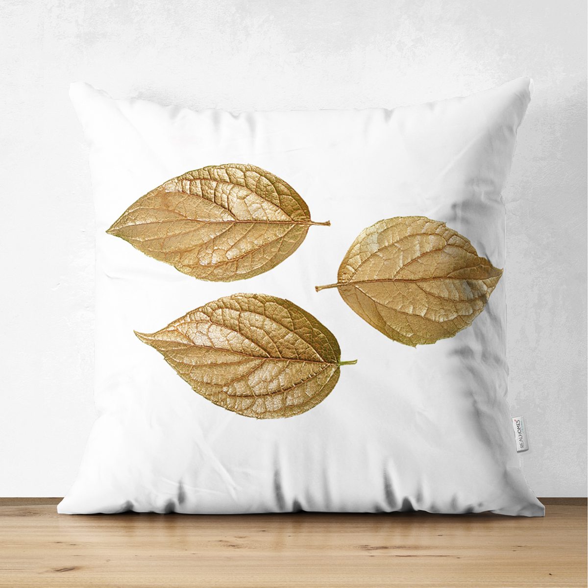 Çift Taraflı 3D Altın Yapraklar Özel Tasarımlı Modern Süet Yastık Kırlent Kılıfı Realhomes