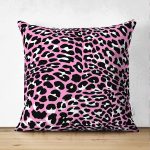 - Suet-K-3217 - Realhomes Çift Taraflı Pembe Renkli Leopar Desenli Modern Süet Yastık Kırlent Kılıfı Realhomes