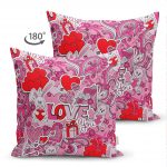 - Suet-K-3219-1 - Realhomes Çift Taraflı Pembe Zeminli Love You Temalı Modern Süet Yastık Kırlent Kılıfı Realhomes