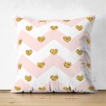 Çift Taraflı Pembe Zigzag Desenli Altın Detaylı Modern Süet Yastık Kırlent Kılıfı Realhomes