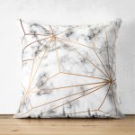 - Suet-K-3224 - Realhomes  Çift Taraflı Mermer Zeminde Altın Geometrik Şekiller Özel Tasarımlı Süet Yastık Kırlent Kılıfı Realhomes