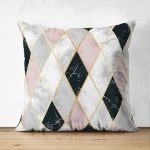 - Suet-K-3225 - Realhomes  Çift Taraflı Mermer Zeminli Baklava Desenli Özel Tasarım Süet Yastık Kırlent Kılıfı Realhomes