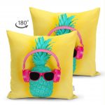 - Suet-K-3234-1 - Realhomes  Çift Taraflı Sarı Zeminli Ananas Detaylı Modern Süet Yastık Kırlent Kılıfı Realhomes