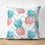 - Suet-K-3242 - Realhomes  Çift Taraflı Renkli Zeminli Ananaslar Özel Tasarım Süet Yastık Kırlent Kılıfı Realhomes