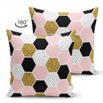 - Suet-K-3247-1 - Realhomes  Çift Taraflı Geometrik Petek Desenli Altın Detaylı Modern Süet Yastık Kırlent Kılıfı Realhomes