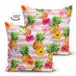 Pembe Zeminli Ananaslar Çift Taraflı Özel Tasarım Süet Yastık Kırlent Kılıfı Realhomes