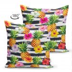 - Suet-K-3253-1 - Realhomes Siyah Zeminli Renkli Ananaslar Çift Taraflı Özel Tasarım Süet Yastık Kırlent Kılıfı Realhomes