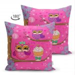 - Suet-K-3258-1 - Realhomes  Çocuk Odası Pembe Baykuş Tasarımlı Çift Taraflı Süet Yastık Kırlent Kılıfı Realhomes
