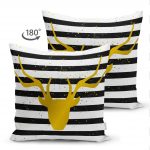 - Suet-K-3259-1 - Realhomes  Çizgili Gold Geyik Desenli Modern Çift Taraflı Süet Yastık Kırlent Kılıfı Realhomes