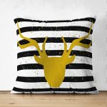 - Suet-K-3259 - Realhomes  Çizgili Gold Geyik Desenli Modern Çift Taraflı Süet Yastık Kırlent Kılıfı Realhomes