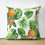 - Suet-K-3260 - Realhomes Summer Tropikal Desenli Çift Taraflı Özel Tasarımlı Süet Yastık Kırlent Kılıfı Realhomes