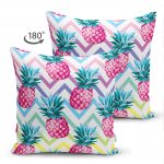 - Suet-K-3261-1 - Realhomes  Renkli Zigzag Desenli Ananaslar Modern Tasarımlı Çift Taraflı Süet Yastık Kırlent Kılıfı Realhomes