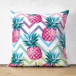 - Suet-K-3261 - Realhomes  Renkli Zigzag Desenli Ananaslar Modern Tasarımlı Çift Taraflı Süet Yastık Kırlent Kılıfı Realhomes