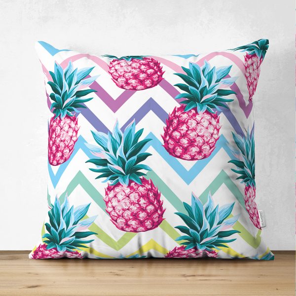 - Suet-K-3261 - Realhomes  Mavi Zeminli Yapraklar Çift Taraflı Özel Tasarımlı Süet Yastık Kırlent Kılıfı Realhomes