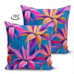 - Suet-K-3262-1 - Realhomes  Mavi Zeminli Yapraklar Çift Taraflı Özel Tasarımlı Süet Yastık Kırlent Kılıfı Realhomes