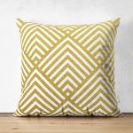 Geometrik Altın Kabartma Desenli Çift Taraflı Özel Tasarım Süet Yastık Kırlent Kılıfı Realhomes