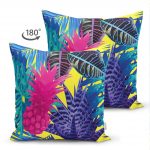- Suet-K-3267-1 - Realhomes  Sarı Zeminde Tropikal Orman Tasarımlı Modern Çift Taraflı Süet Yastık Kırlent Kılıfı Realhomes