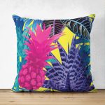 - Suet-K-3267 - Realhomes  Sarı Zeminde Tropikal Orman Tasarımlı Modern Çift Taraflı Süet Yastık Kırlent Kılıfı Realhomes