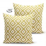 Altın Renkli Geometrik Desenli Çift Taraflı Özel Tasarım Süet Yastık Kırlent Kılıfı Realhomes