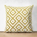 Altın Renkli Geometrik Desenli Çift Taraflı Özel Tasarım Süet Yastık Kırlent Kılıfı Realhomes