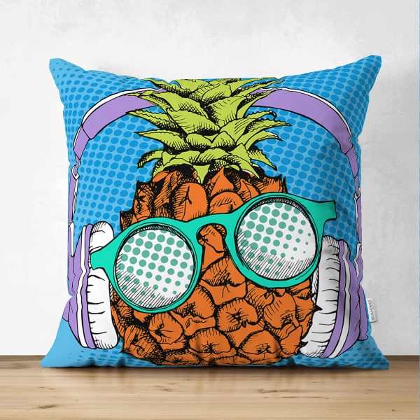 - Suet-K-3272 - Realhomes  Mavi Zeminli Yapraklar Çift Taraflı Özel Tasarımlı Süet Yastık Kırlent Kılıfı Realhomes