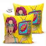 - Suet-K-3275-1 - Realhomes  Pop Art Wow Desenli Çift Taraflı Özel Tasarım Çift Taraflı Dekoratif Süet Yastık Kırlent Kılıfı Realhomes