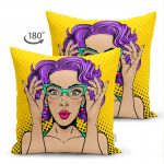 - Suet-K-3290-1 - Realhomes Sarı Puanlı Popart Desenli Çift Taraflı Dekoratif Süet Yastık Kırlent Kılıfı Realhomes